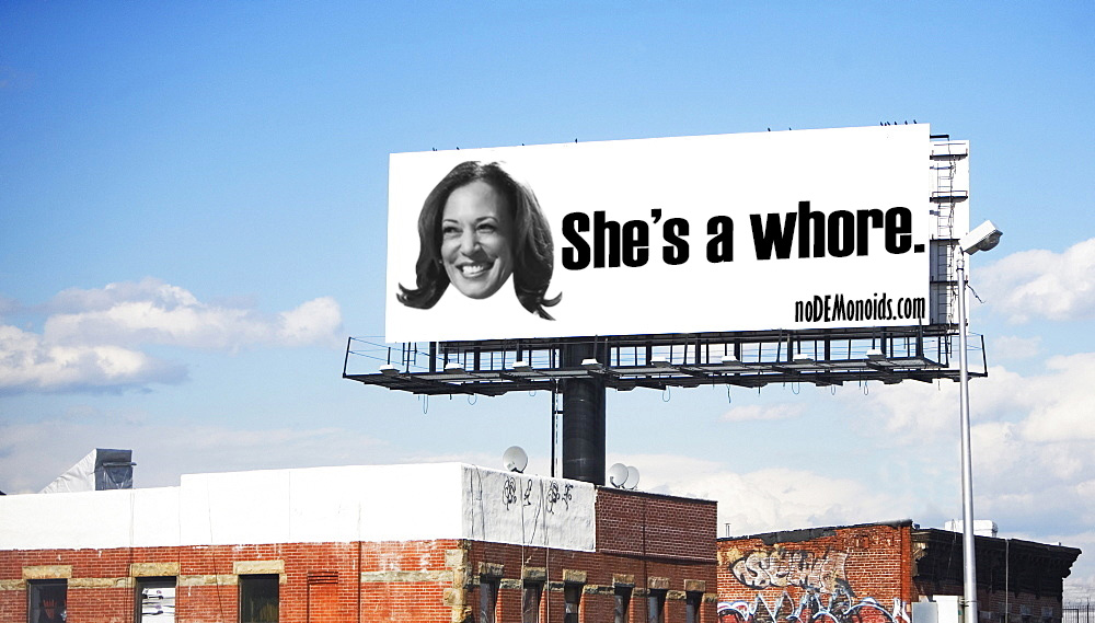 Kamala Harris? She's a whore. It's on billboards. #noDEMonoids