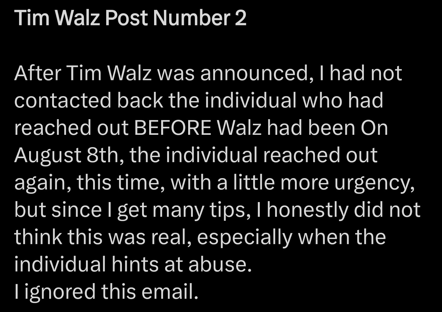 Tim Walz former student in Nebraska sexually assaulted
